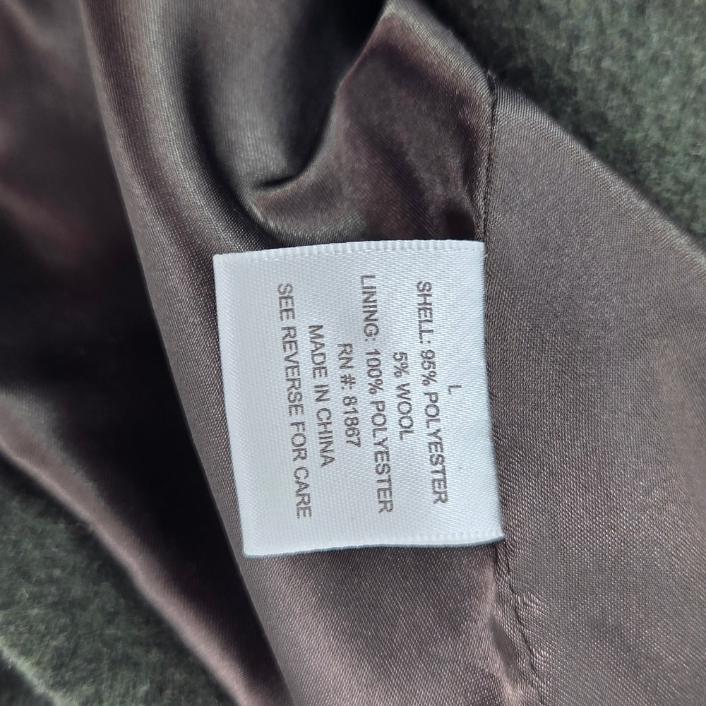J.J. Basics Women's Large Green Double Breasted Wool Blend Coat Faux Leather - Picture 8 of 12